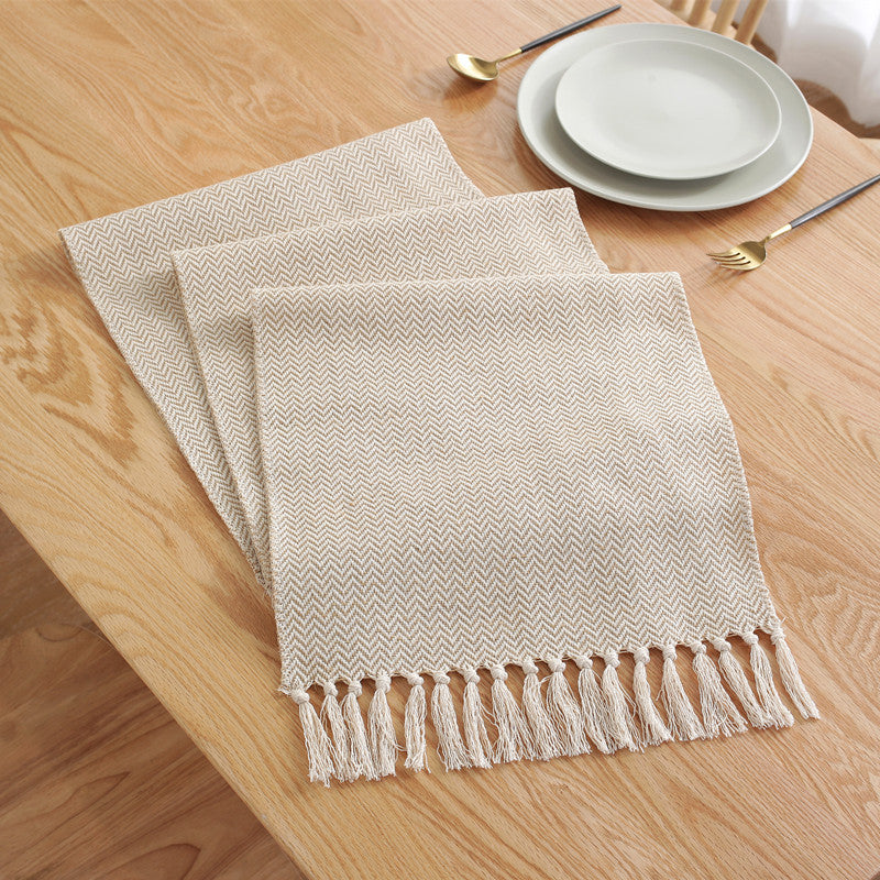 Woven Cotton And Linen Table Runner