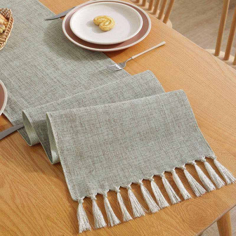 Imitation Cotton And Linen Tassel Table Runner