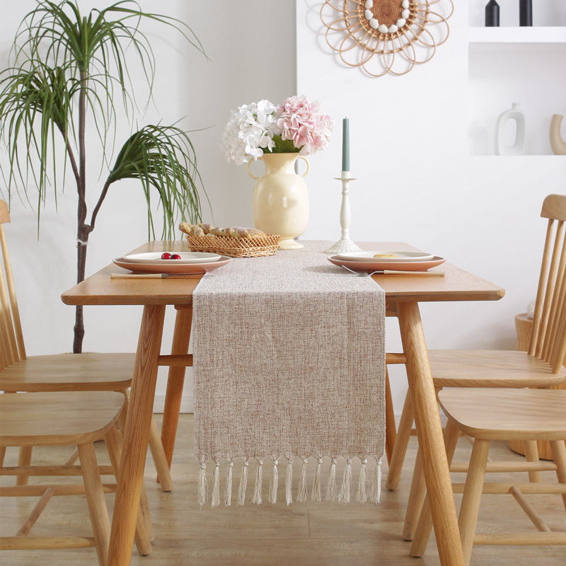 Imitation Cotton And Linen Tassel Table Runner