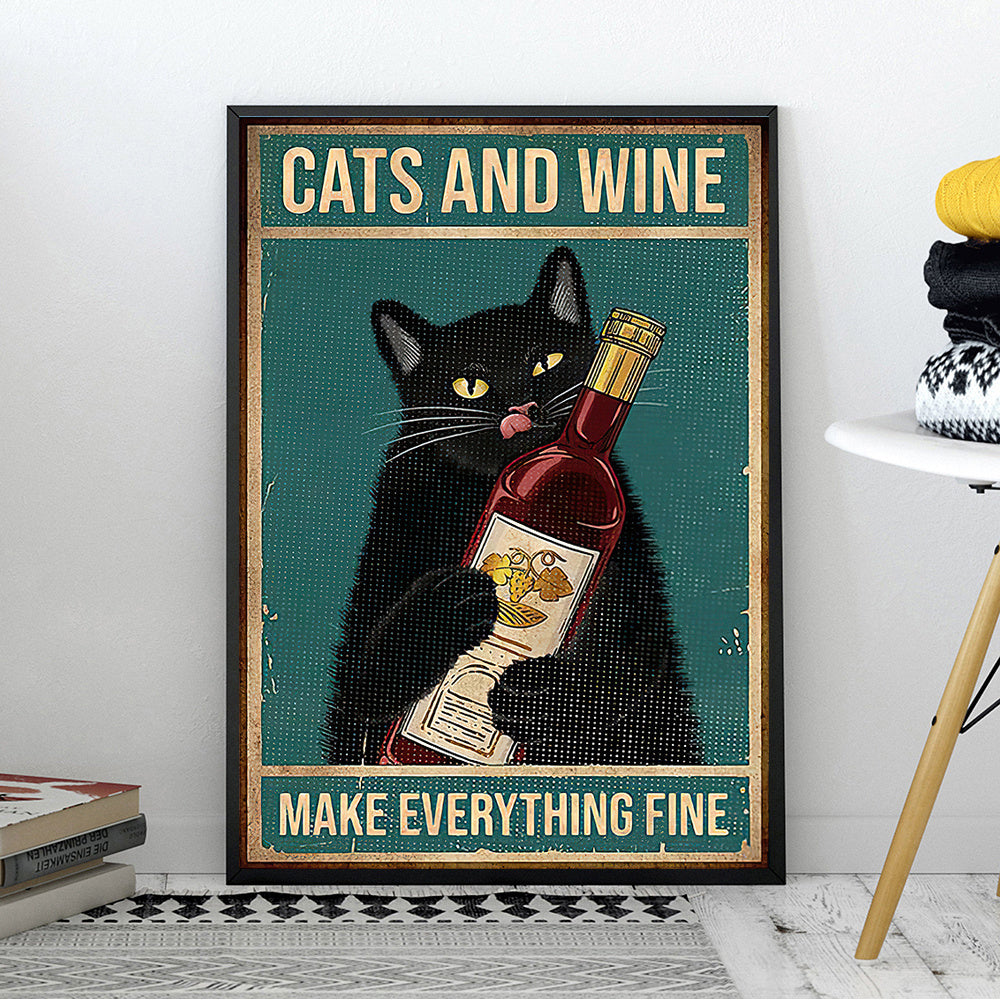 Cat And Wine Poster