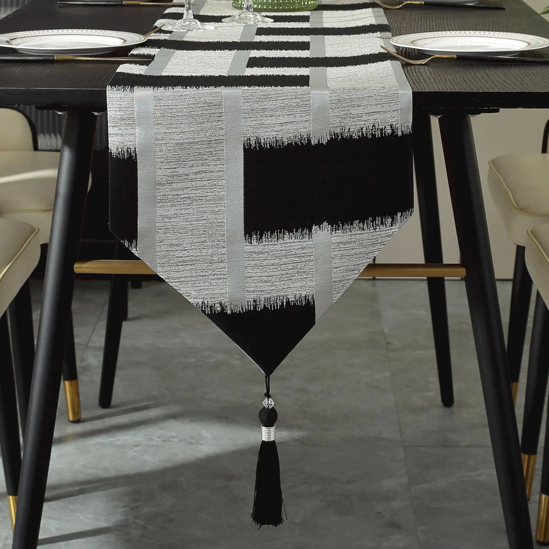 Beige Table Runner with Gold Edging