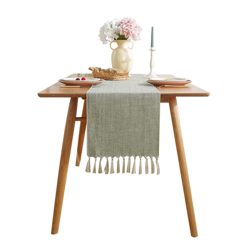 Imitation Cotton And Linen Tassel Table Runner