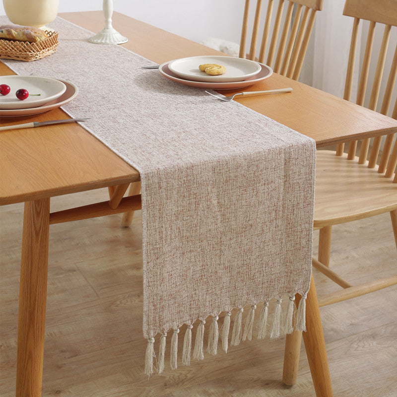 Imitation Cotton And Linen Tassel Table Runner