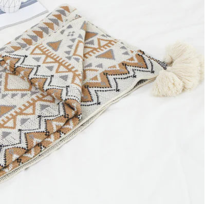 Bohemian Knitted Jacquard Tassel Throw Blanket