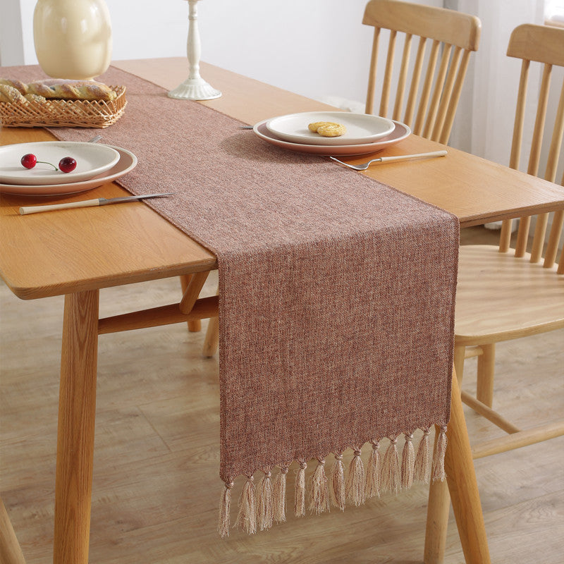 Imitation Cotton And Linen Tassel Table Runner