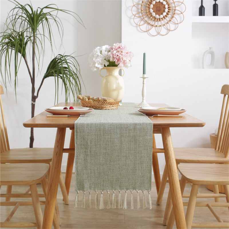 Imitation Cotton And Linen Tassel Table Runner
