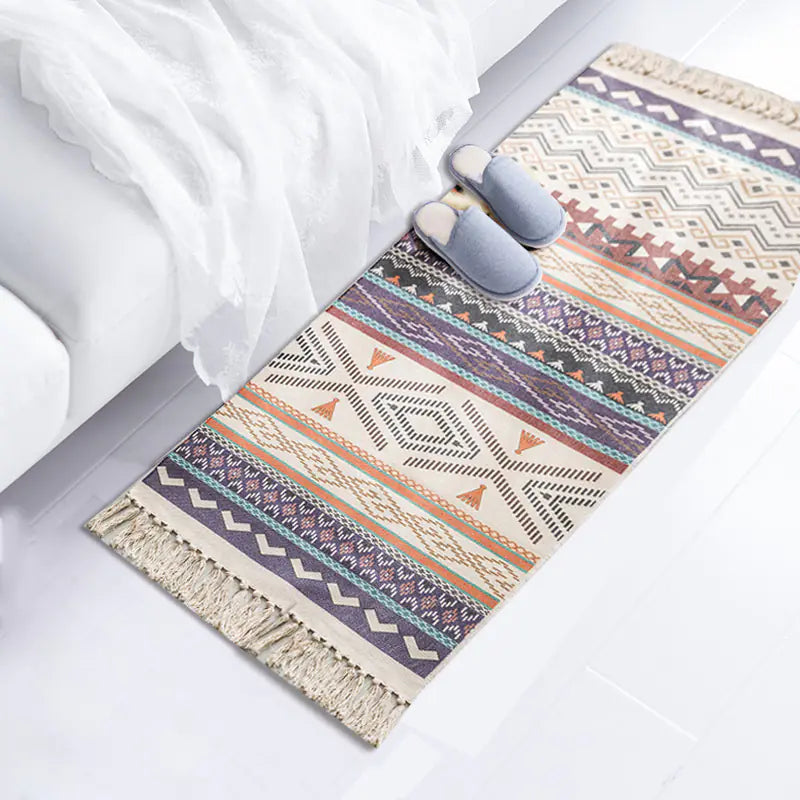 Bohemian Cotton Linen Tassel Woven Rug