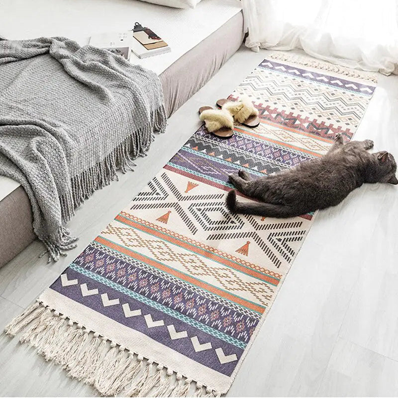 Bohemian Cotton Linen Tassel Woven Rug