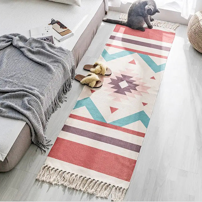 Bohemian Cotton Linen Tassel Woven Rug