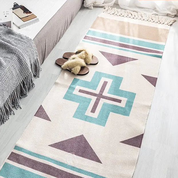 Bohemian Cotton Linen Tassel Woven Rug