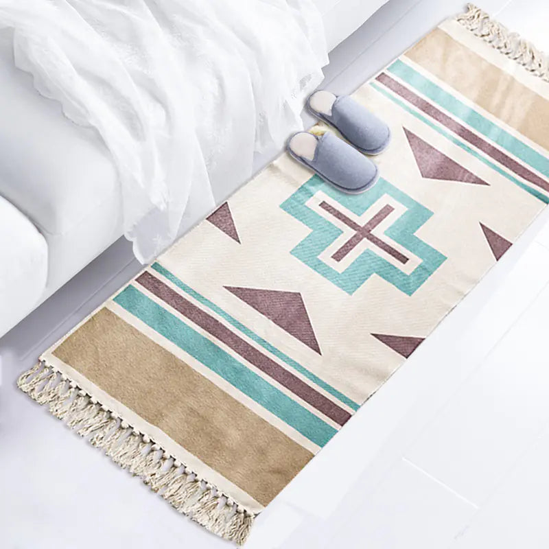 Bohemian Cotton Linen Tassel Woven Rug