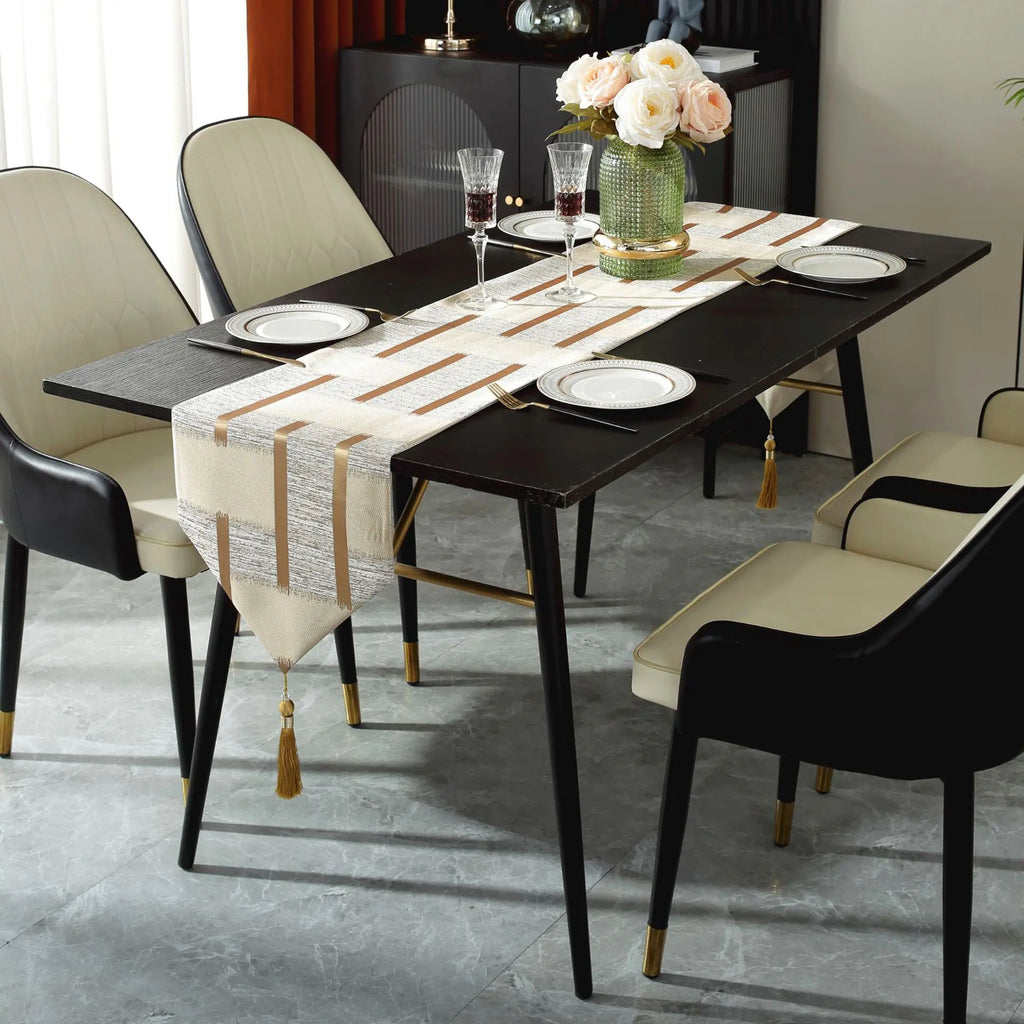 Beige Table Runner with Gold Edging