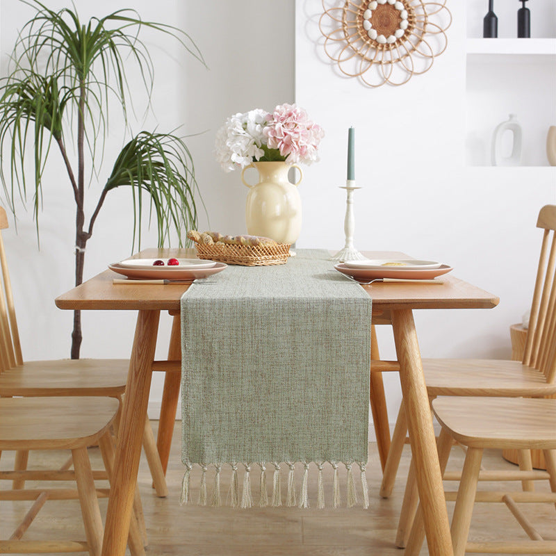 Imitation Cotton And Linen Tassel Table Runner