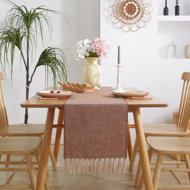 Imitation Cotton And Linen Tassel Table Runner