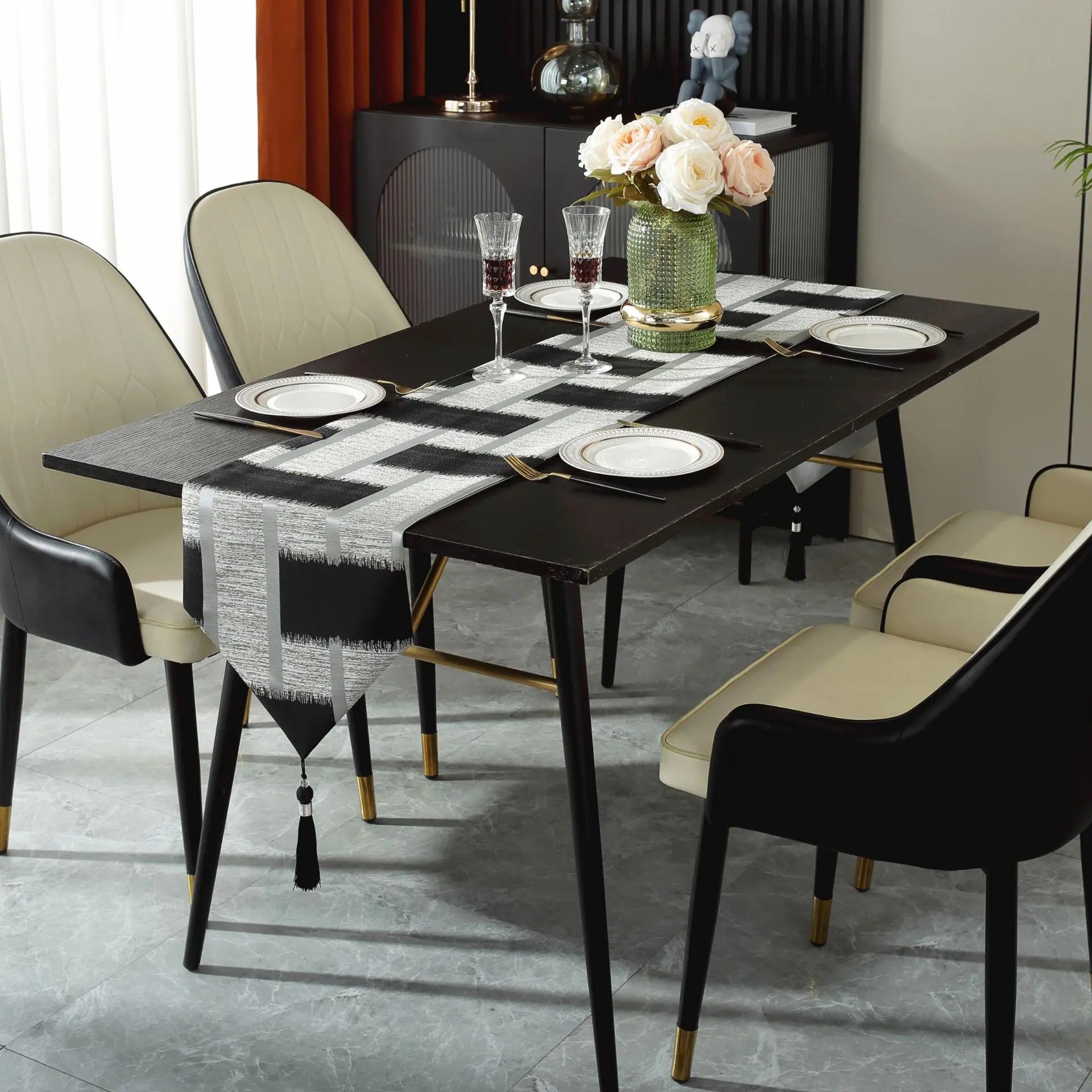 Beige Table Runner with Gold Edging