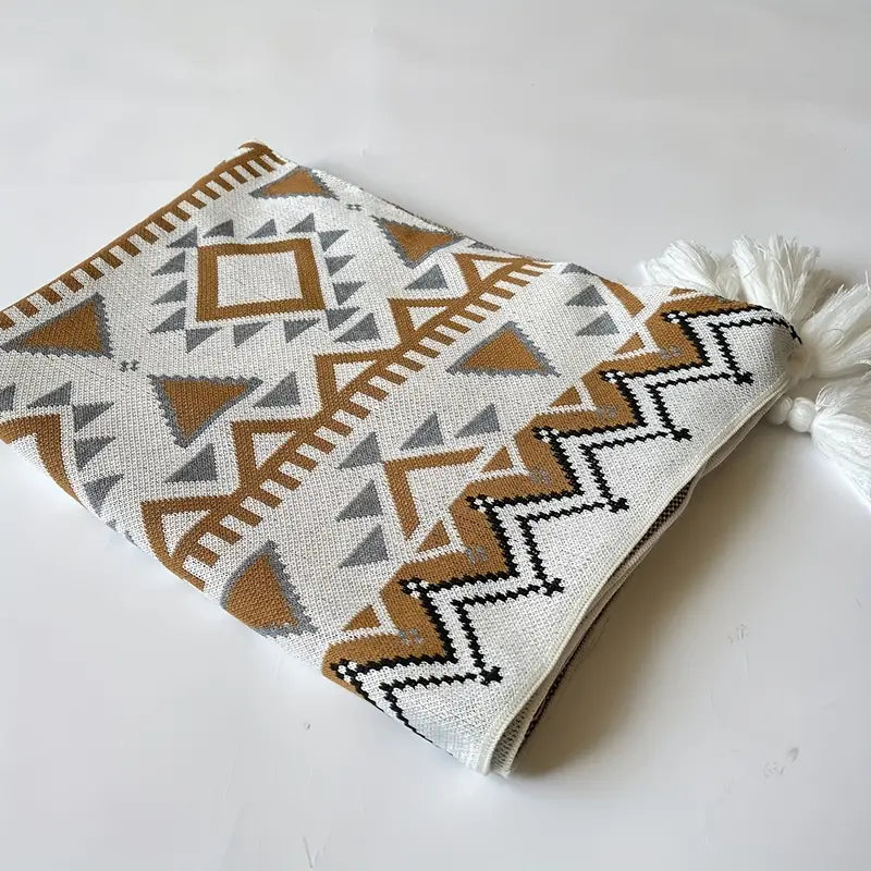 Bohemian Knitted Jacquard Tassel Throw Blanket