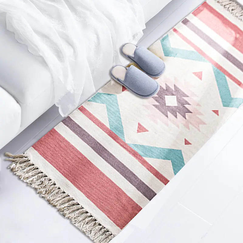 Bohemian Cotton Linen Tassel Woven Rug