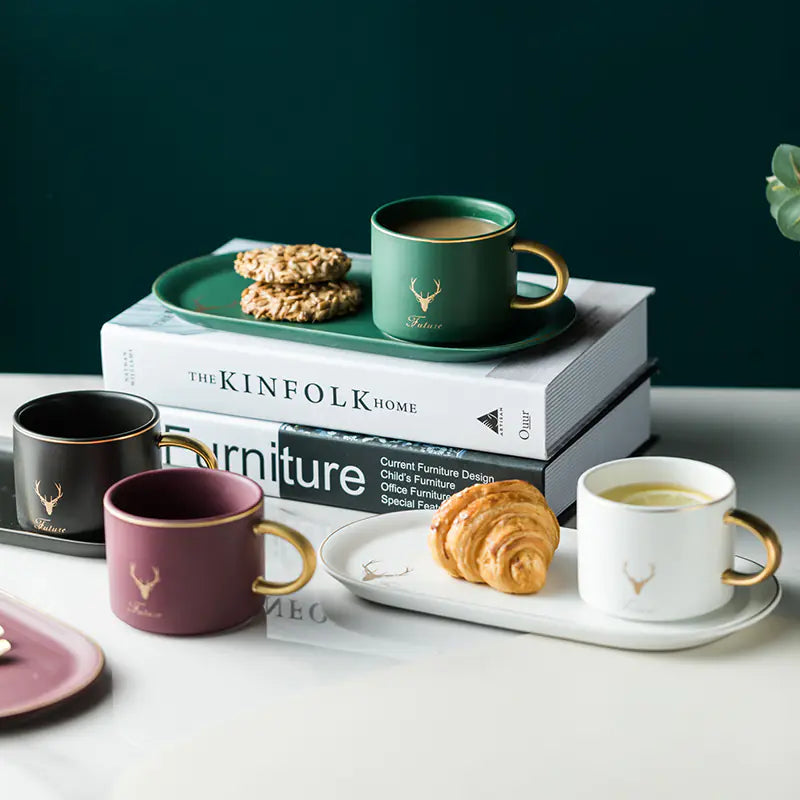 Nordic Ceramic Coffee Mug Set with Saucer